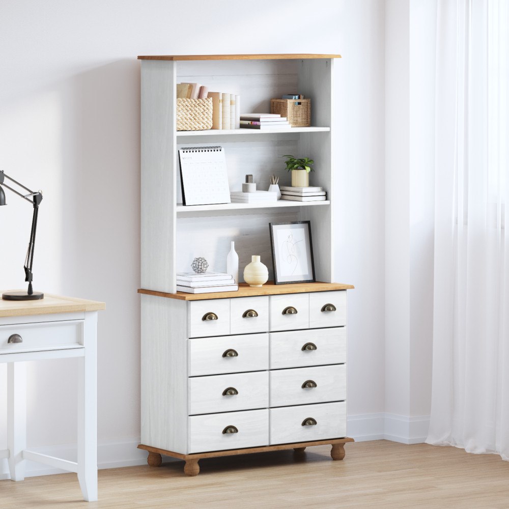 vidaXL Hutch “ASKIM” Vit 91x40x183 cm Massivt Trä Pine, vidaXL Hutch