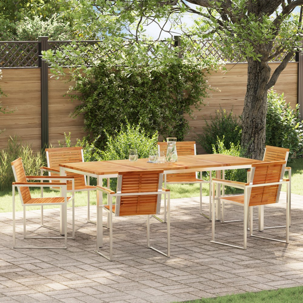 vidaXL 7-delat trädgårdsmatsalsset i massivt teak, vidaXL Utomhusbord 200x90x74.5 cm i massivt teak