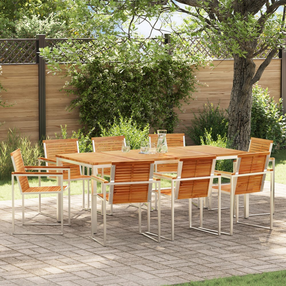 vidaXL 9-delars trädgårdsdining set solid teak