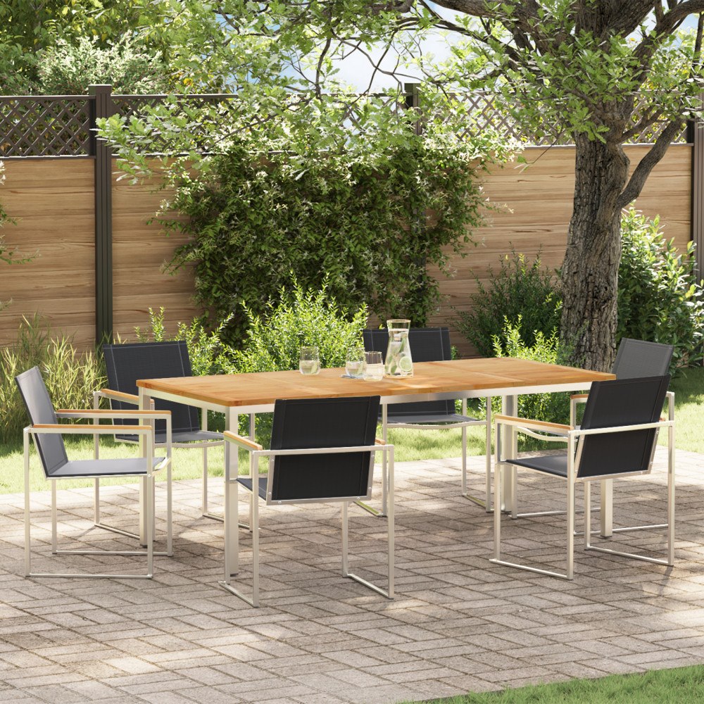 vidaXL 7 delat Trädgårds Matset Massivt Trä Teak, vidaXL Utematbord 200x90x74.5 cm Massivt Trä Teak