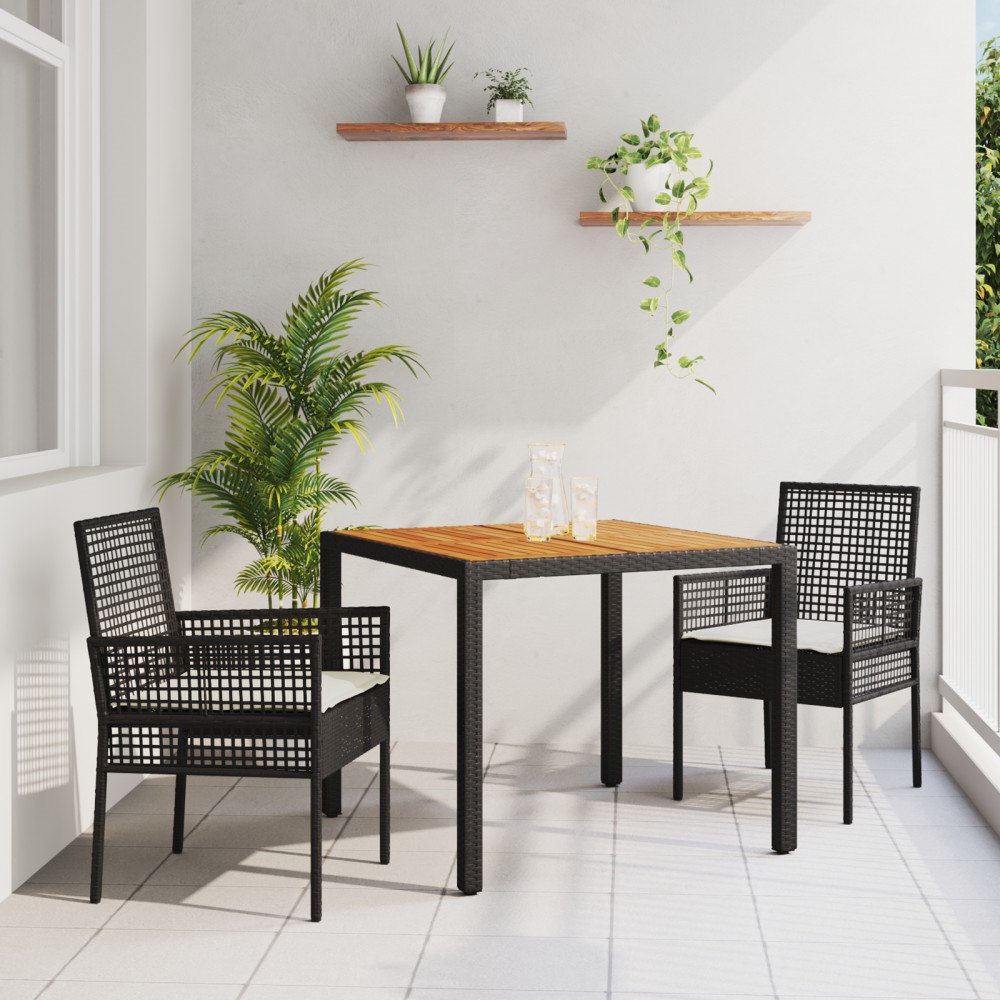 vidaXL Matsalsmöbelset Set av 3 Svart Trä Hållbart Terrassutrustning