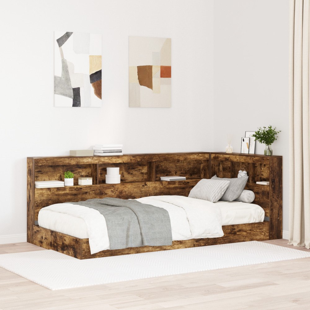 vidaXL Bokhyllesäng Rökt Ek 90x200 cm Konstruerat Trä