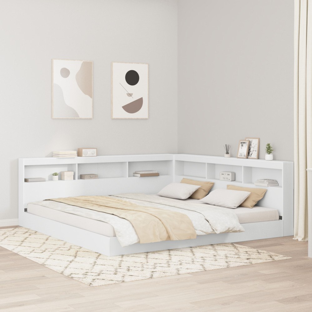 vidaXL Bokhylla Säng med hylla Vit 180 x 200 cm Konstruerat trä