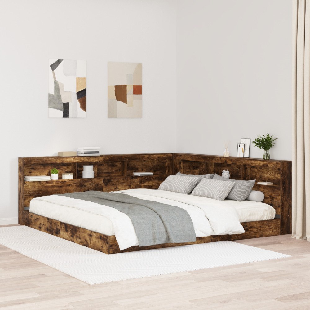 vidaXL Bokhylla Säng Rökfärgad ek 180 x 200 cm Konstruerat trä