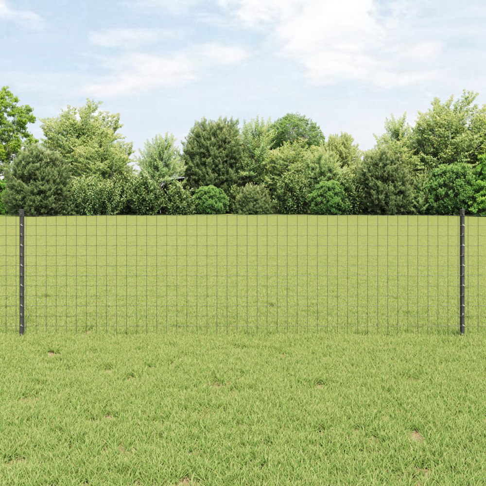 vidaXL Euro Stängsel med 22 U-Poster Grå 0,6x50 m Stålfence