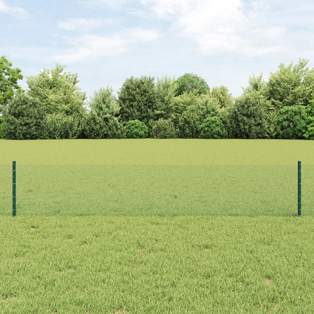 vidaXL Stängselstolpar 5 st U-Kanal Grön 40 cm Stål, vidaXL Hexagonstängsel Grön 0,4x10 m Stål