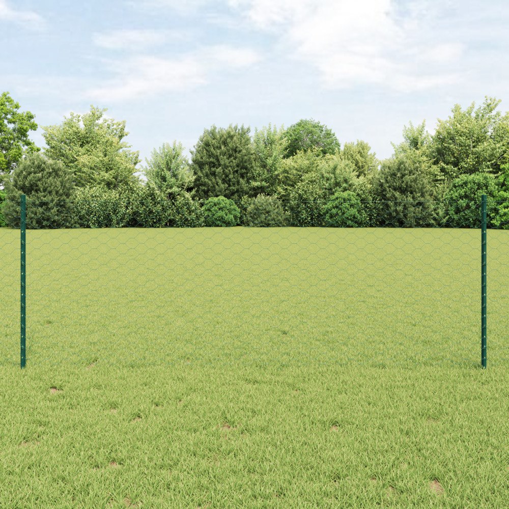 vidaXL Staketpost 5 st U-Kanal Grön 80 cm Stål, vidaXL Hexagon Staket Grön 0,8x10 m Stål