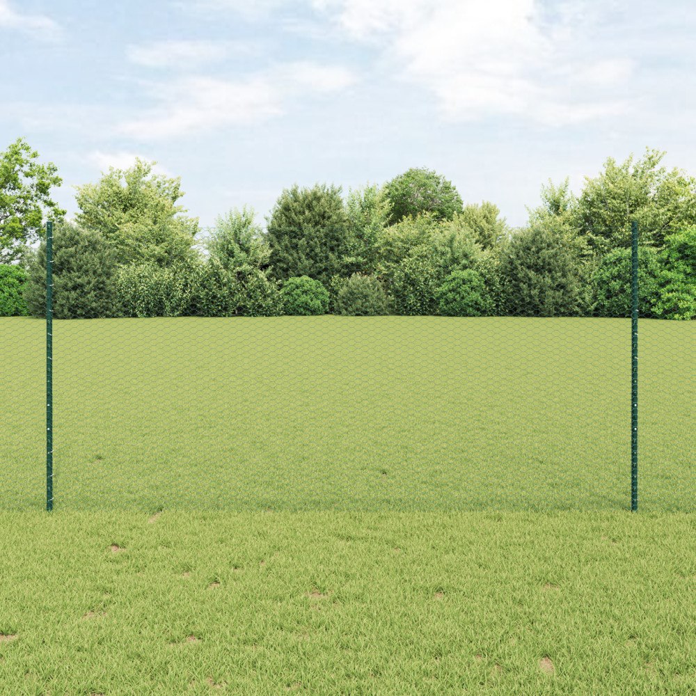 vidaXL Staketstolpar 5 st U-Kanal Grön 120 cm Stål, vidaXL Hexagonstängsel Grön 1.2x10 m Stål