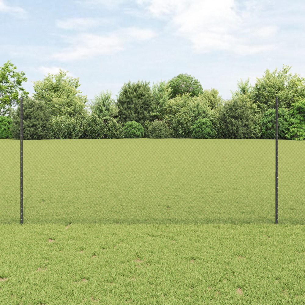 vidaXL Staketstolpar 22 st U-Kanal Grå 120 cm Stål, vidaXL Hexagon Staket Grå 1,2x50 m Stål