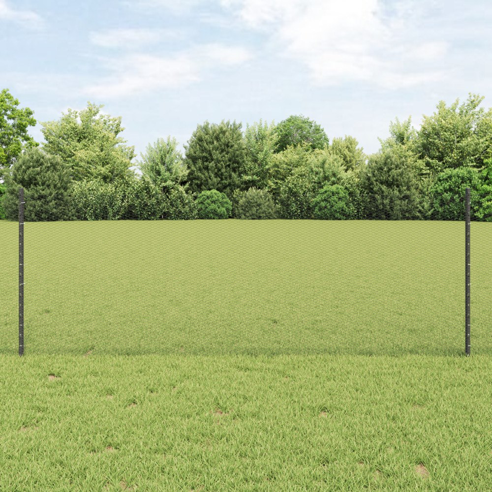 vidaXL Stängselstolpar 11 st U-Kanal Grå 80 cm Stål, vidaXL Hexagon Stängsel Grå 0.8x100 m Stål