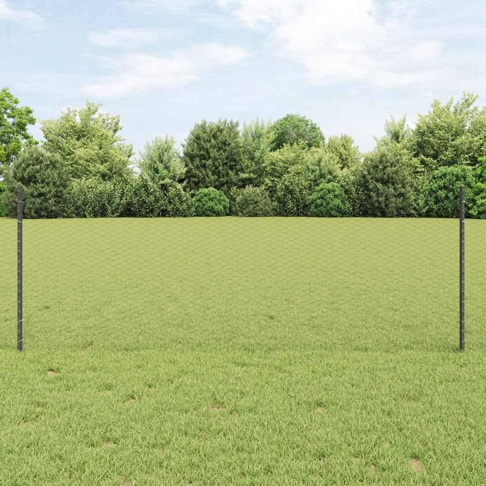 vidaXL Staketstolpar 11 st U-kanal Grå 80 cm Stål, vidaXL Hexagonstaket Grå 0.8x100 m Stål