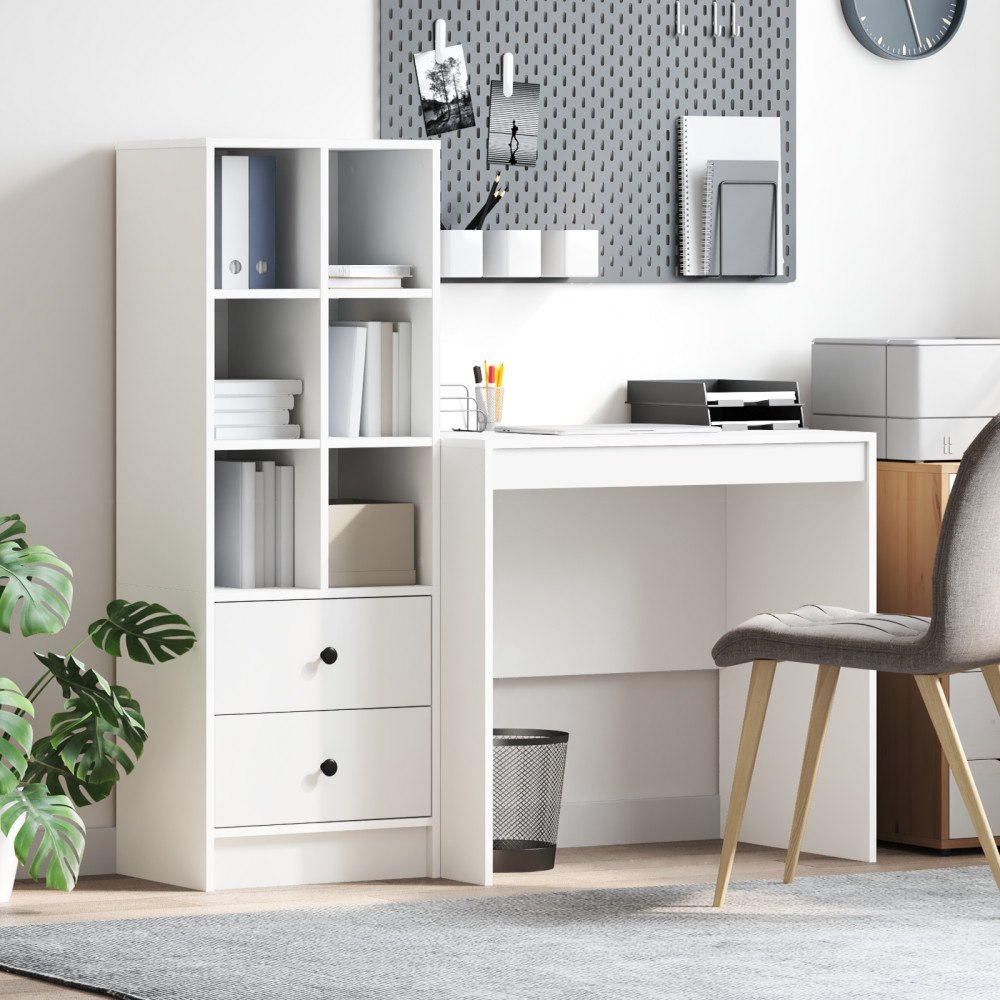 vidaXL Skrivbord med Förvaring Vitt Konstruerat trä, vidaXL Skrivbord Vitt 80x50x76 cm Konstruerat trä