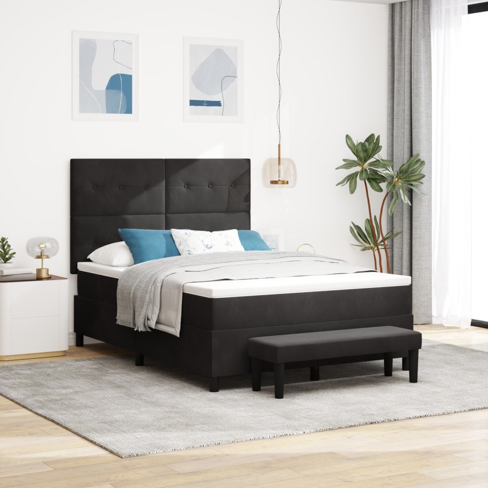 vidaXL Bäddfjäder med huvudgavel Svart 190 x 140 cm Sammet