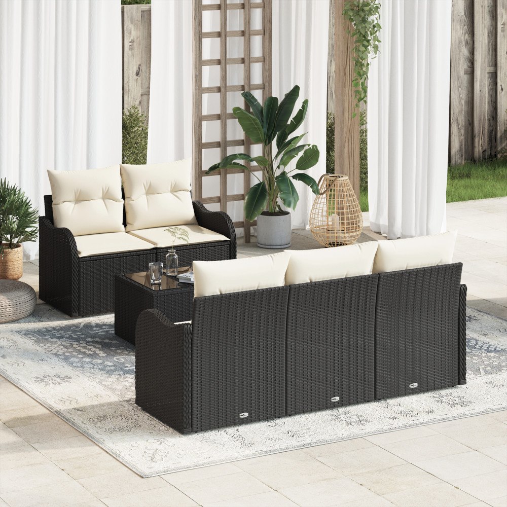 vidaXL Trädgårdsoffset 6 pcs Svart Poly rattan