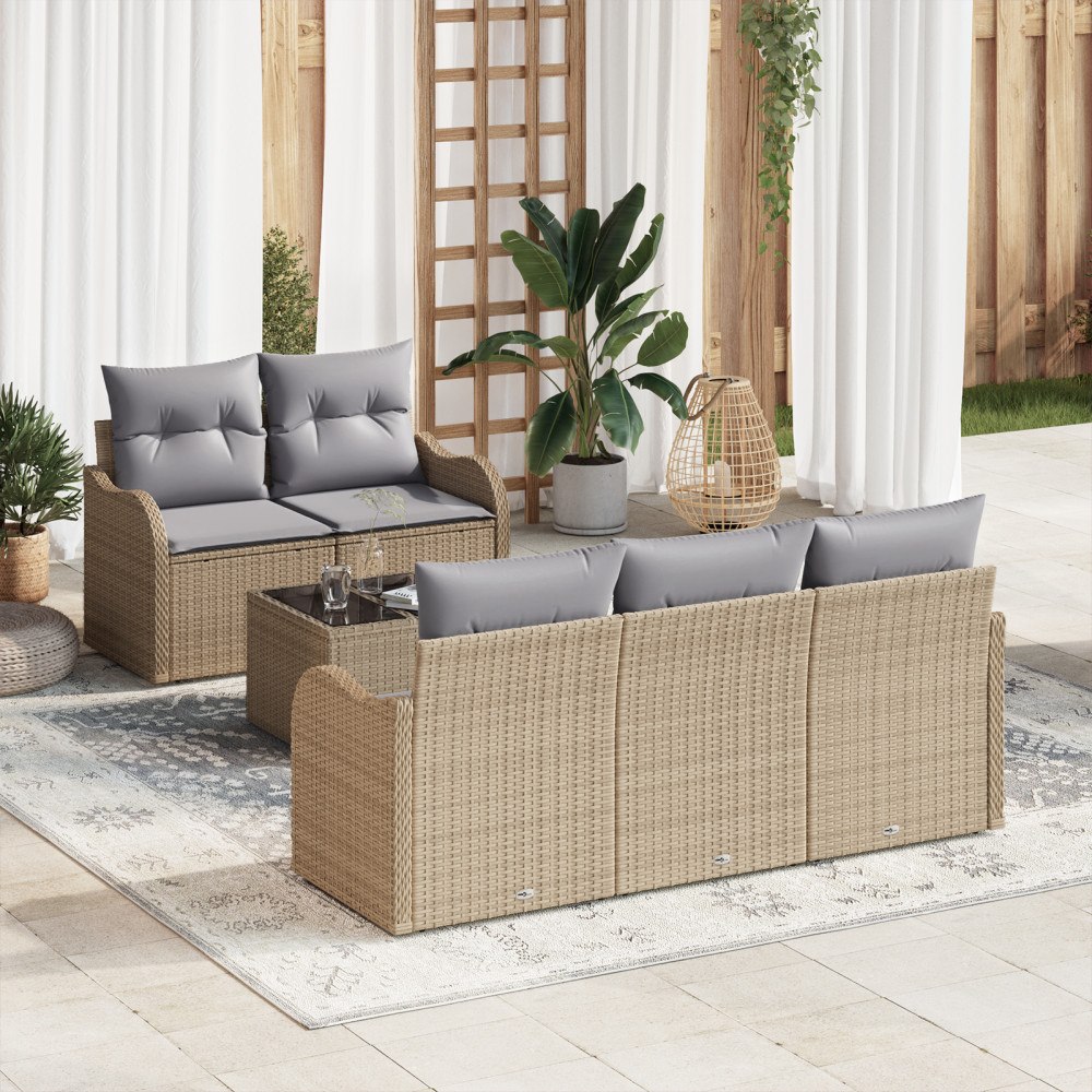 vidaXL Trädgårdsoffset 6 pcs Beige Poly rattan
