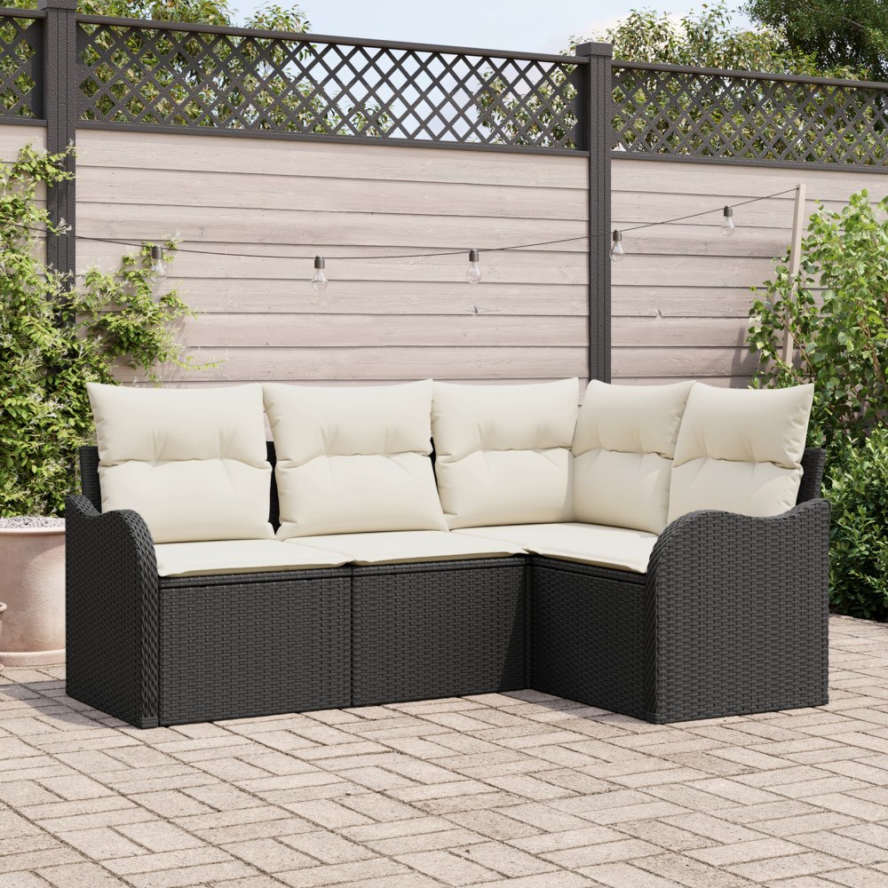 vidaXL Trädgårdsoffset med kudde 4 pcs Svart Poly rattan