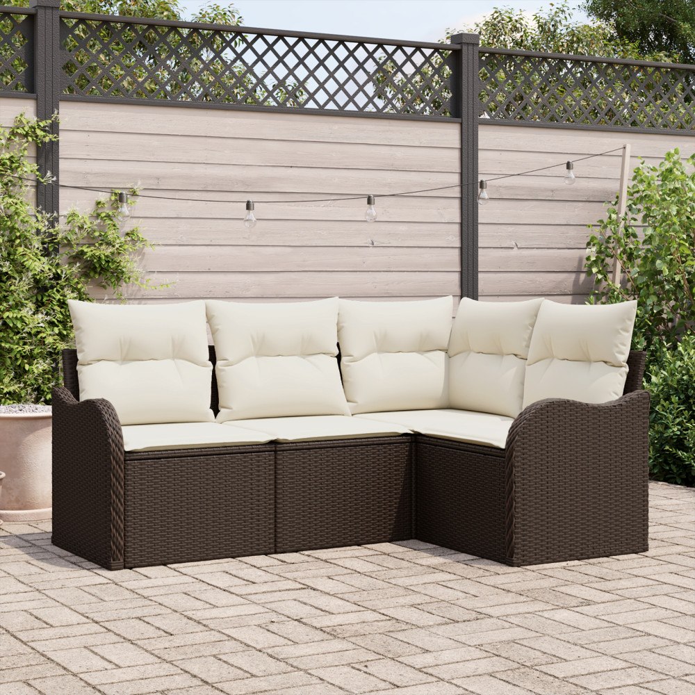 vidaXL Trädgårdsoffset med kudde 4 pcs Brun Poly rattan