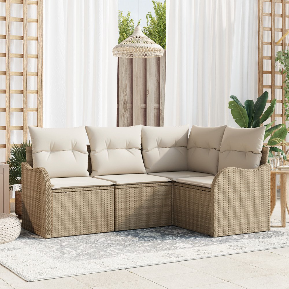vidaXL Trädgårdsoffset med kudde 4 pcs Beige Poly rattan