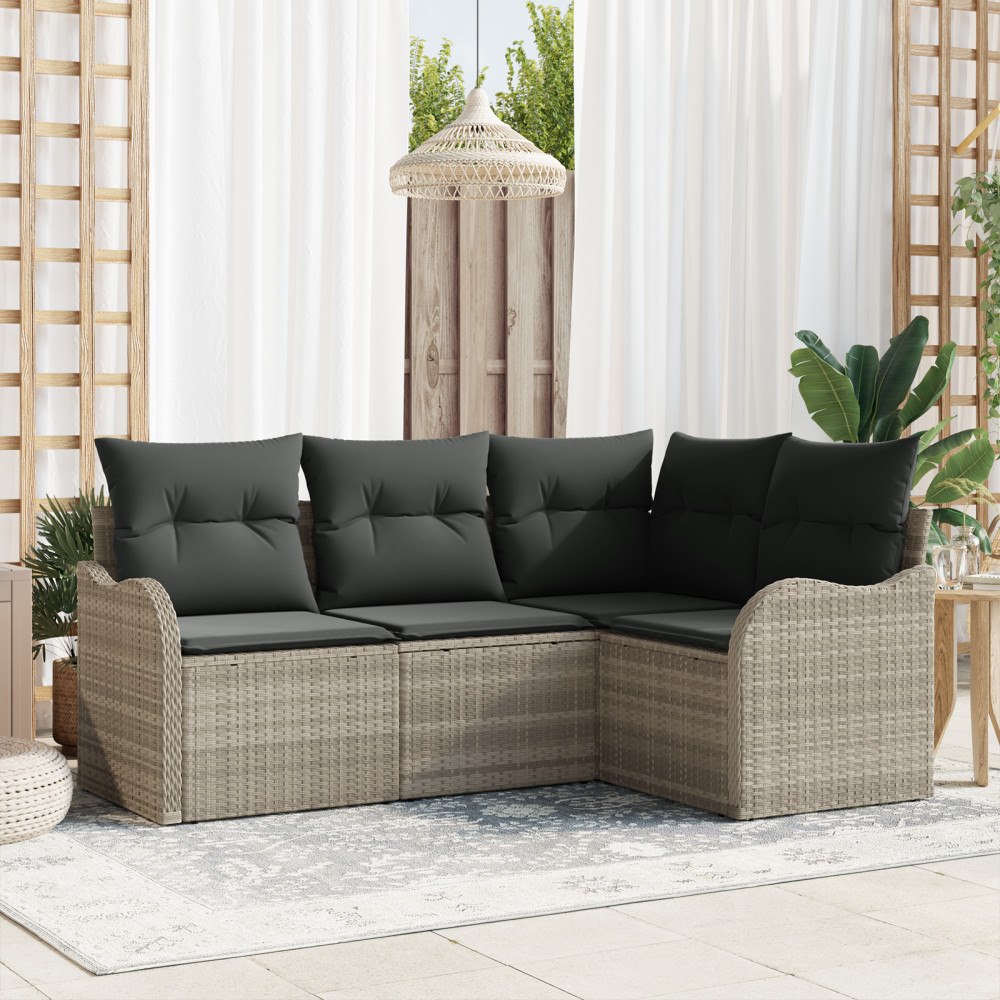 vidaXL Trädgårdsoffset med kudde 4 pcs Ljusgrå Poly rattan