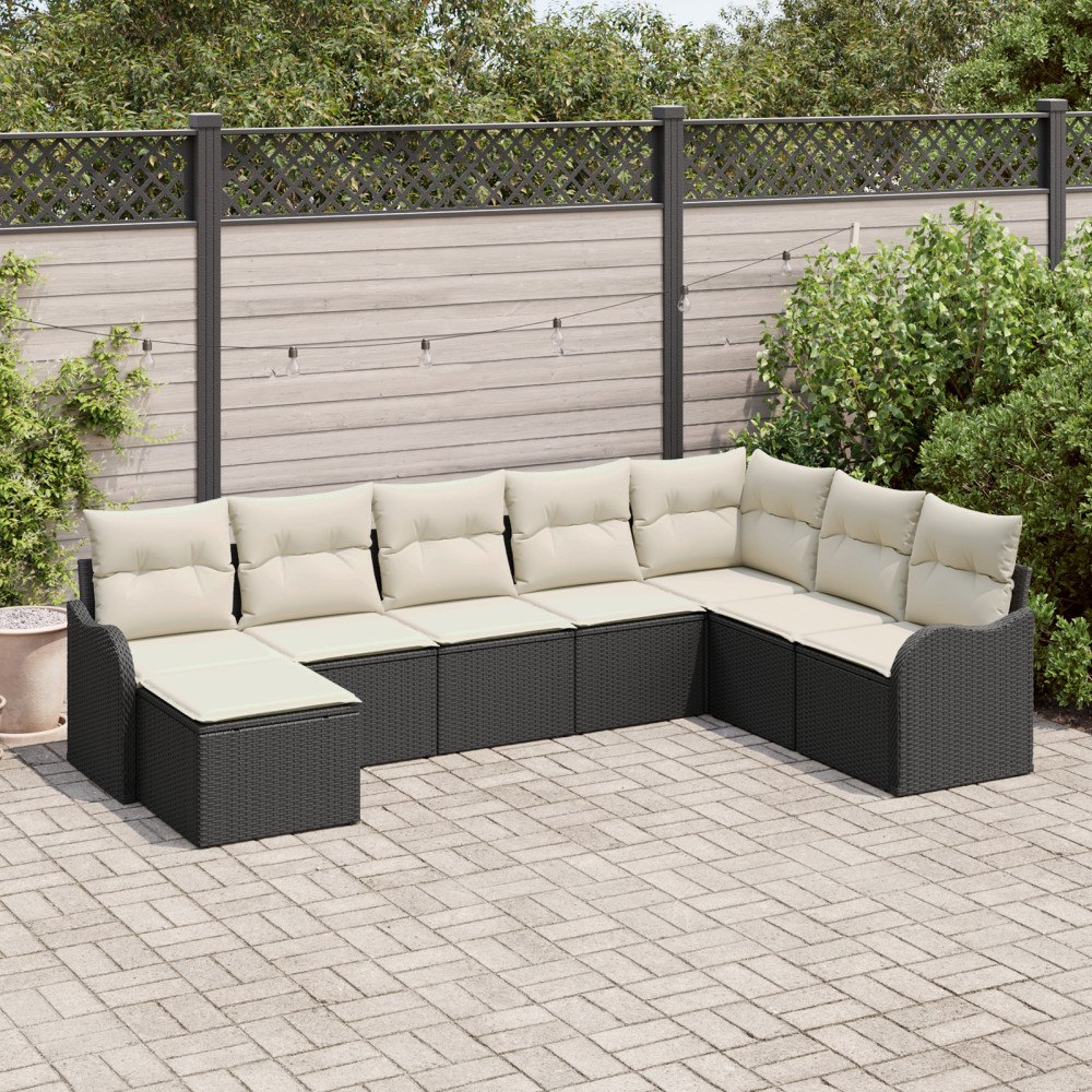 vidaXL Trädgårdsoffset med kudde 8 pcs Svart Poly rattan