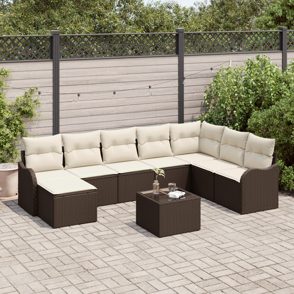 vidaXL 8 Delar Trädgårdsoffaset Med Kuddar Grå Poly Rattan, vidaXL 2-sits Trädgårdsoffa Med Kuddar Brun Poly Rattan
