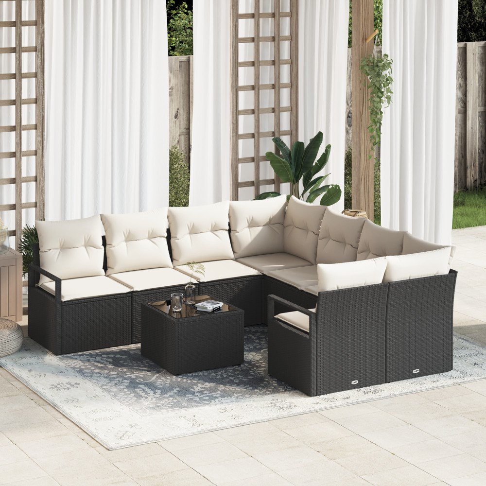 vidaXL Trädgårdsoffset 9 pcs Svart och kräm 55 x 55 x 37 cm