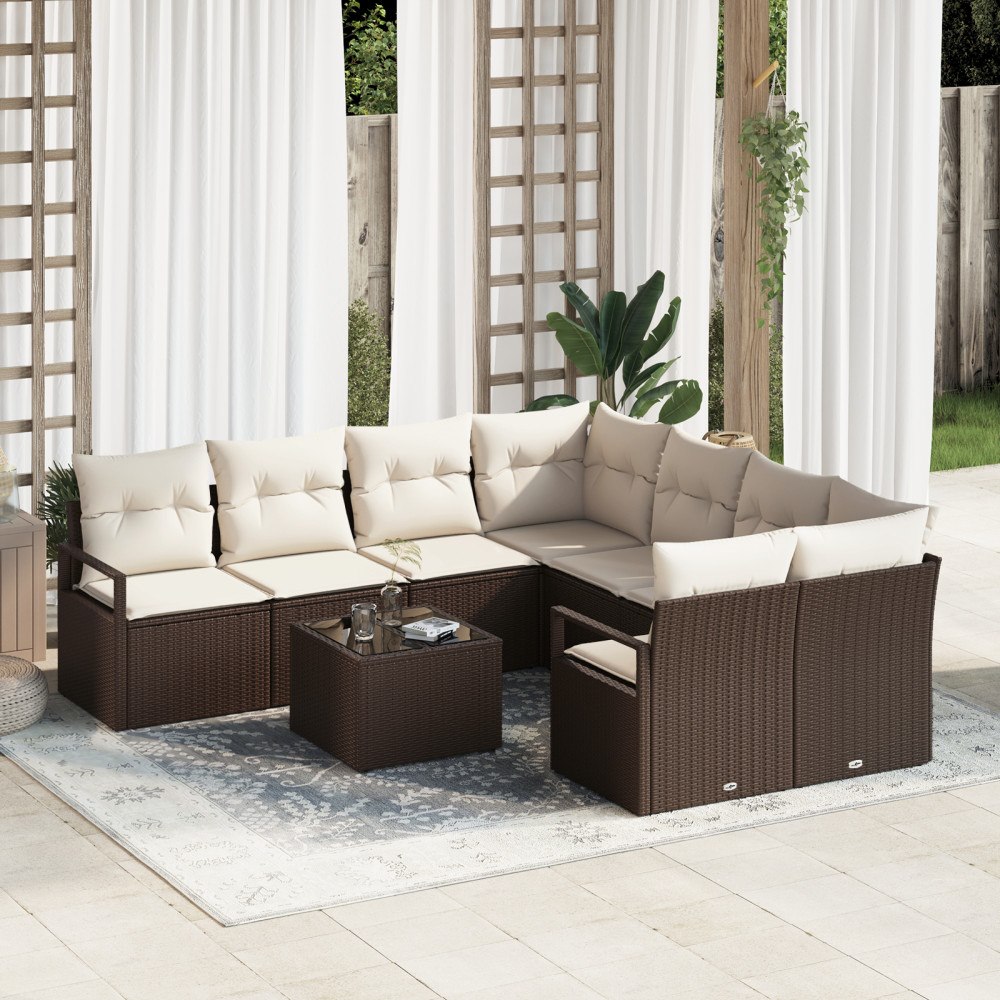vidaXL Trädgårdsoffset 9 pcs Brun och Kräm 55 x 55 x 37 cm