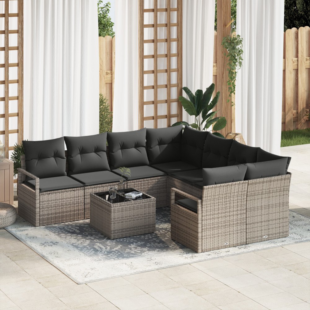 vidaXL Trädgårdsoffset 9 pcs Grå 55 x 55 x 37 cm konstrotting