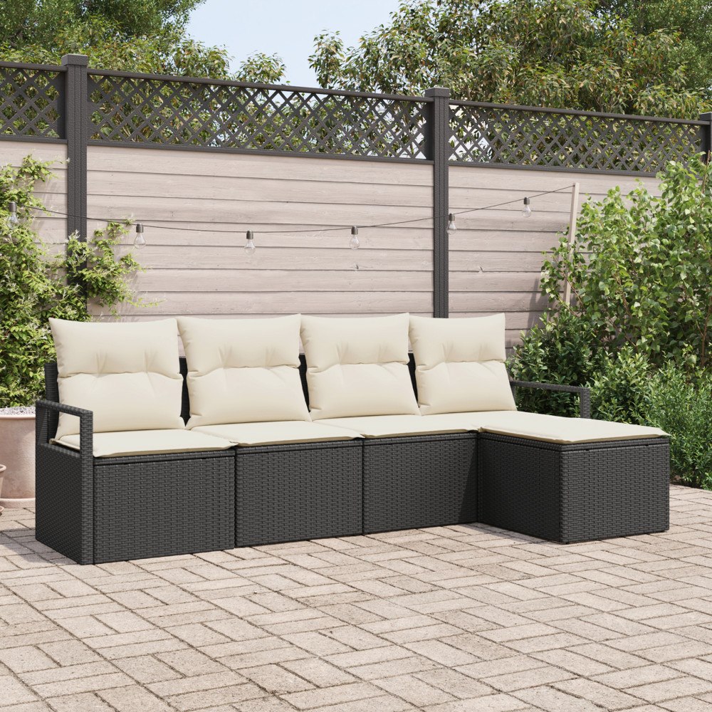 vidaXL Trädgårdsoffset 5 pcs Svart Poly rattan
