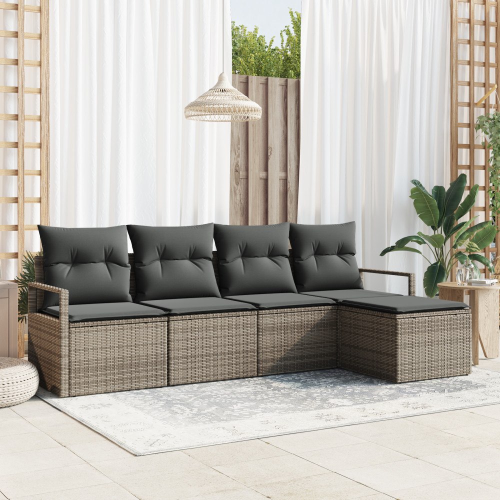 vidaXL Trädgårdsoffset 5 pcs Grå Poly rattan