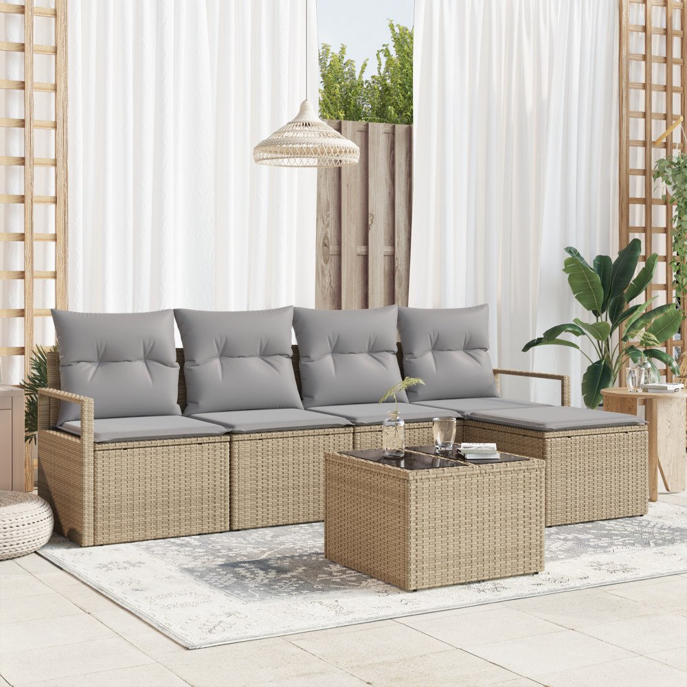 vidaXL Trädgårdsoffset 6 pcs Beige Poly rattan