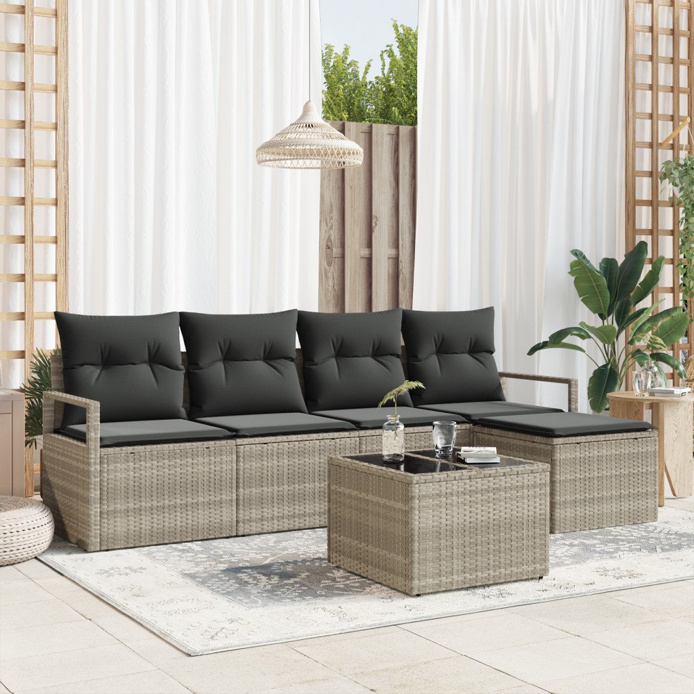 vidaXL Trädgårdsoffset 6 pcs Ljusgrå Poly rattan