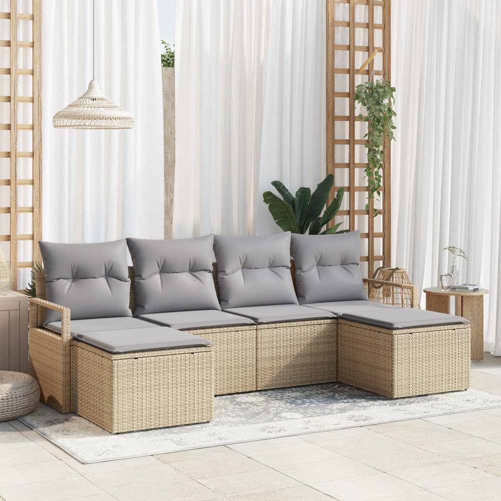 vidaXL Trädgårdsoffset 6 pcs Beige Poly rattan