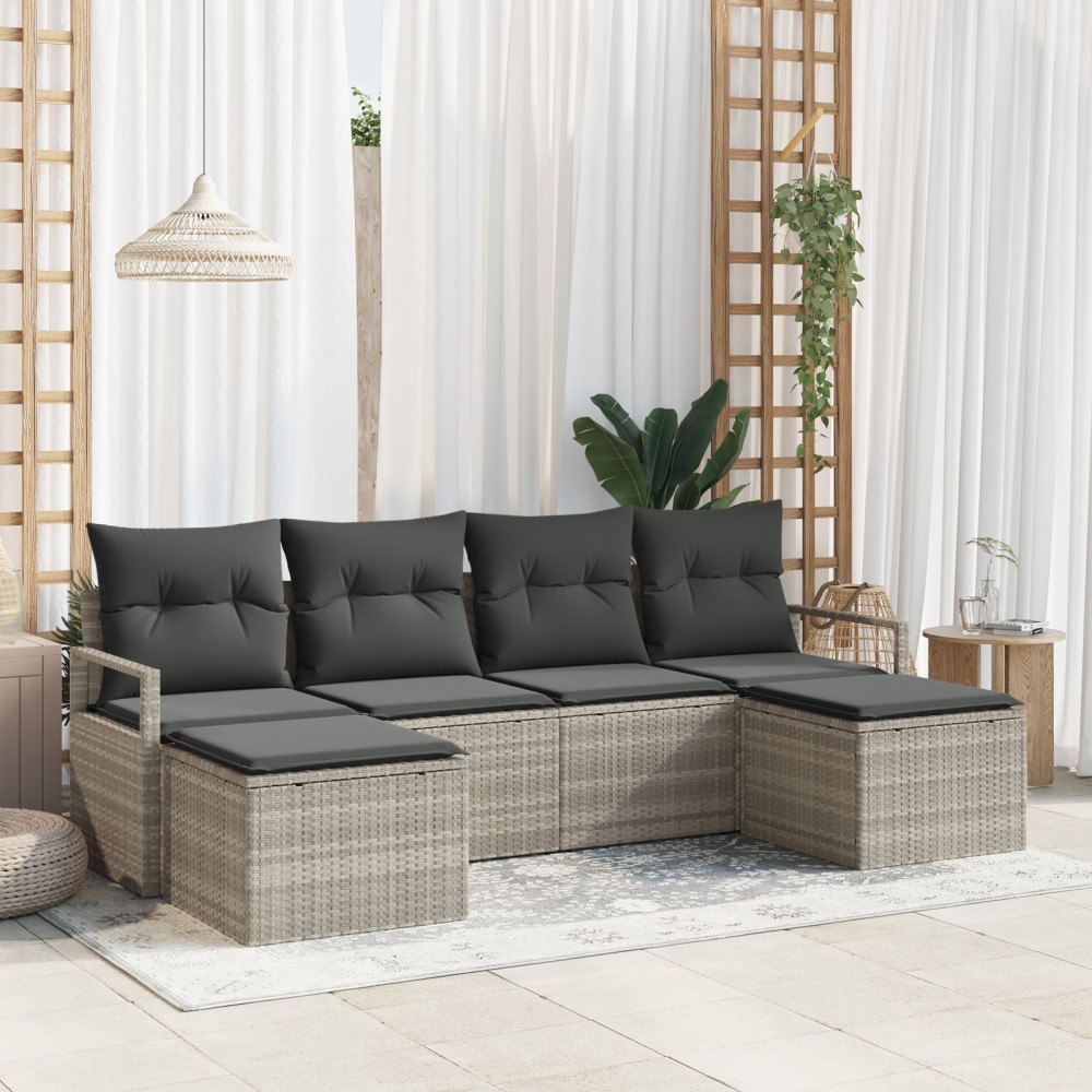 vidaXL Trädgårdsoffset 6 pcs Ljusgrå Poly rattan