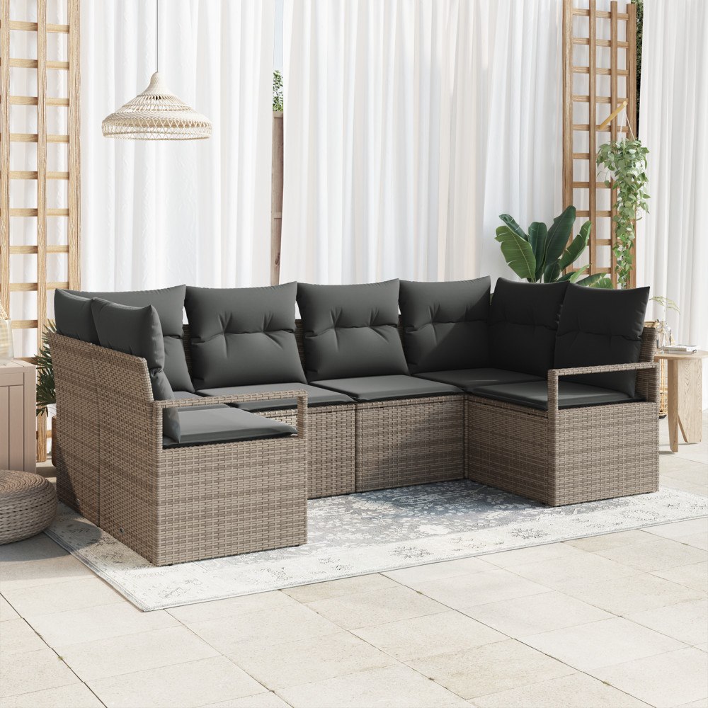 vidaXL Trädgårdsoffset 6 pcs Grå Poly rattan