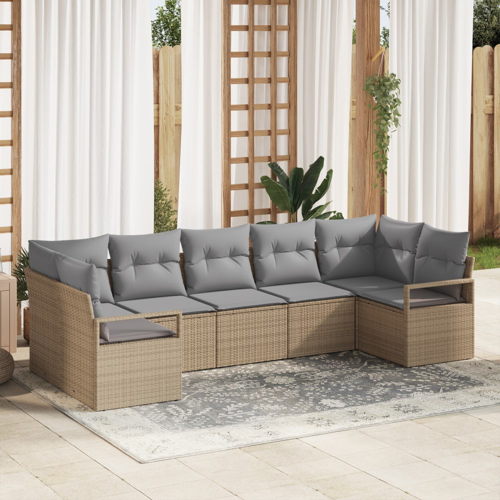 vidaXL Trädgårdsoffset 7 pcs Beige Poly rattan
