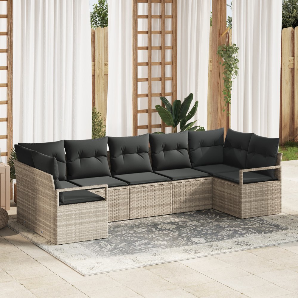 vidaXL Trädgårdsoffset 7 pcs Ljusgrå Poly rattan