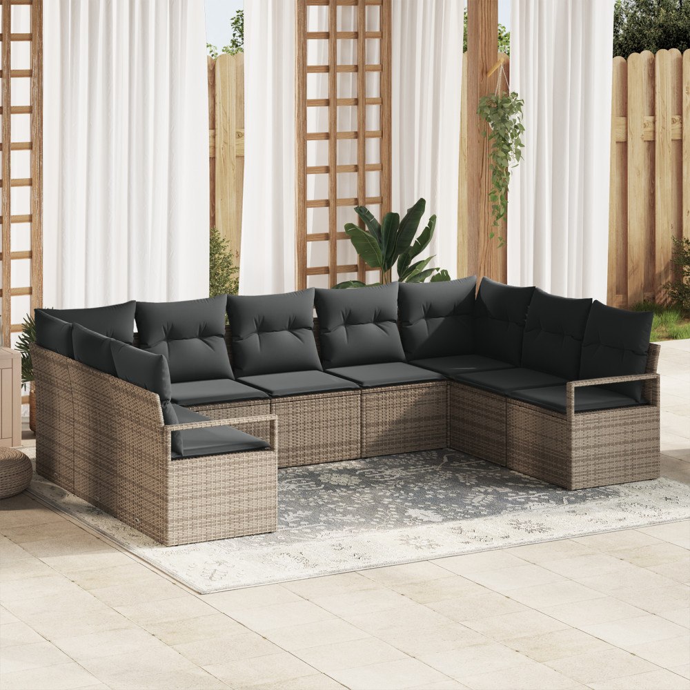 vidaXL Trädgårdsoffset 9 pcs Grå Poly rattan