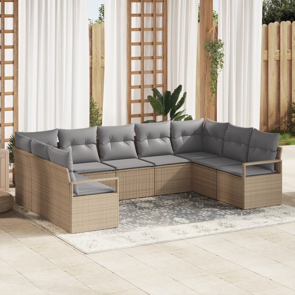 vidaXL Trädgårdsoffset 9 pcs Beige Poly rattan
