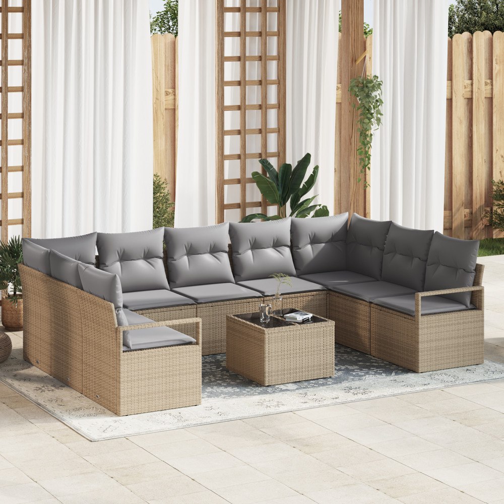 vidaXL Trädgårdsoffset 10 pcs Beige Poly rattan