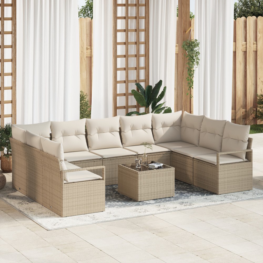 vidaXL Trädgårdsoffset 10 pcs Beige Poly rattan