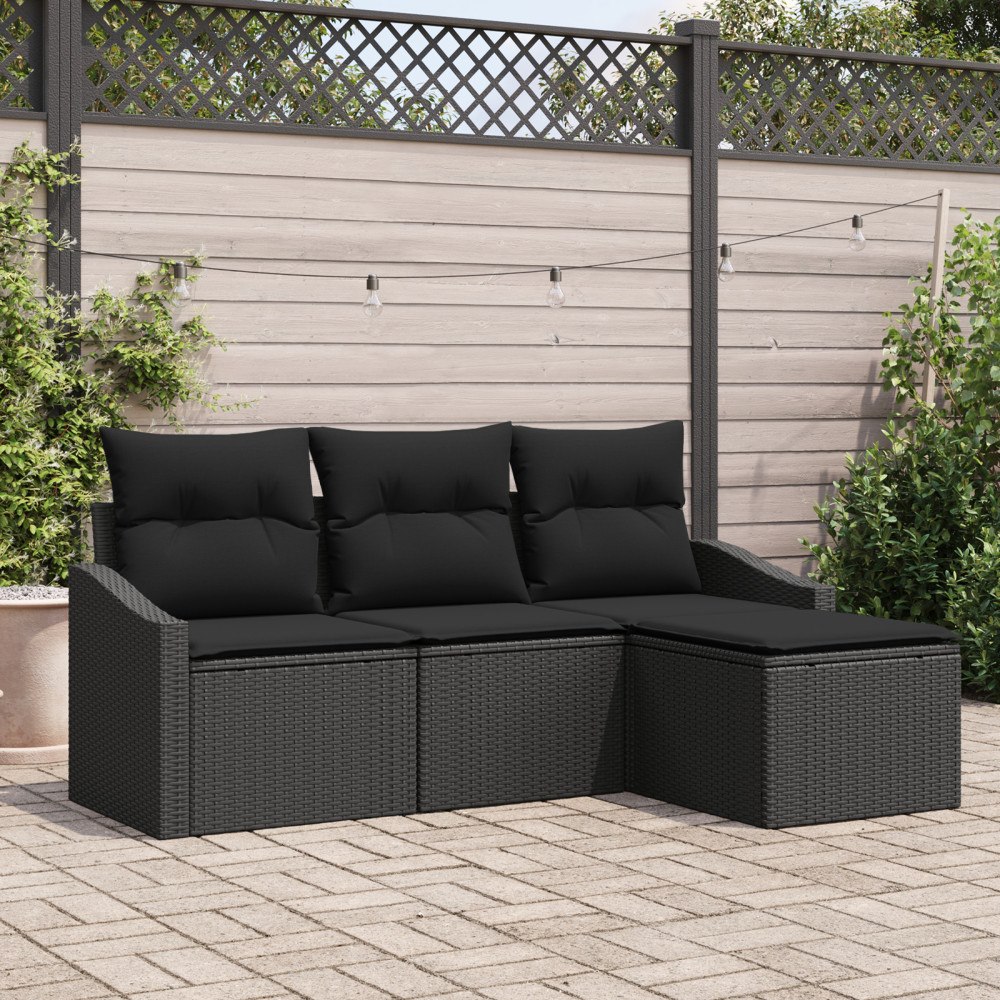 vidaXL Trädgårdsoffset 4 pcs Svart Poly rattan