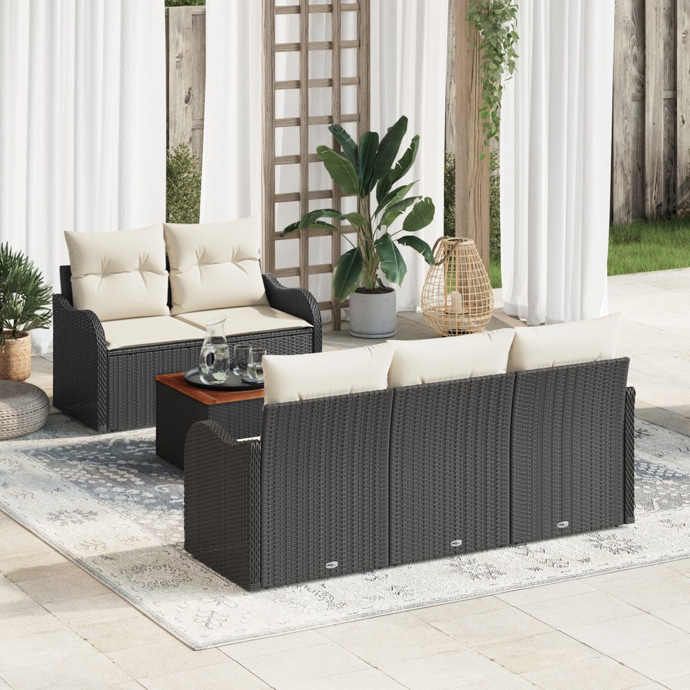 vidaXL Trädgårdsoffset 6 pcs Svart Poly rattan