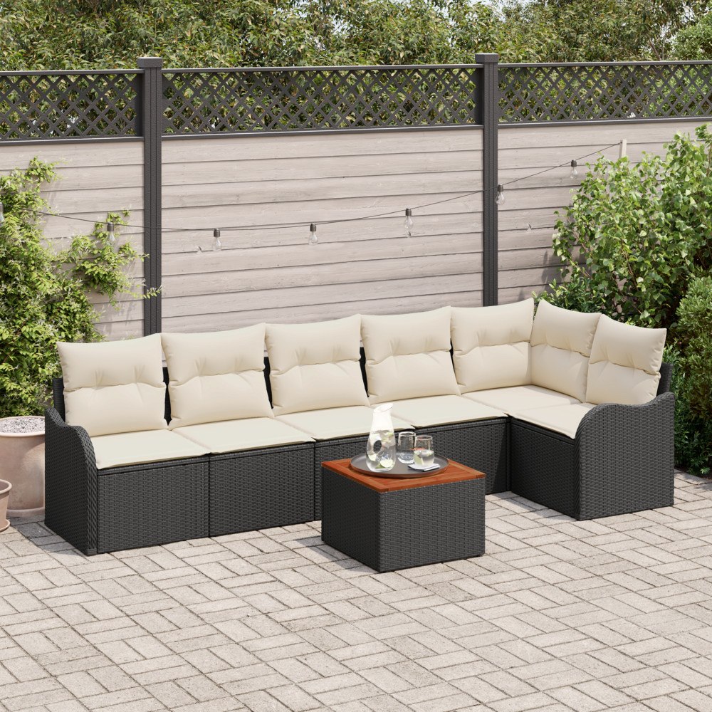 vidaXL Trädgårdsoffset 7 pcs Svart Poly rattan