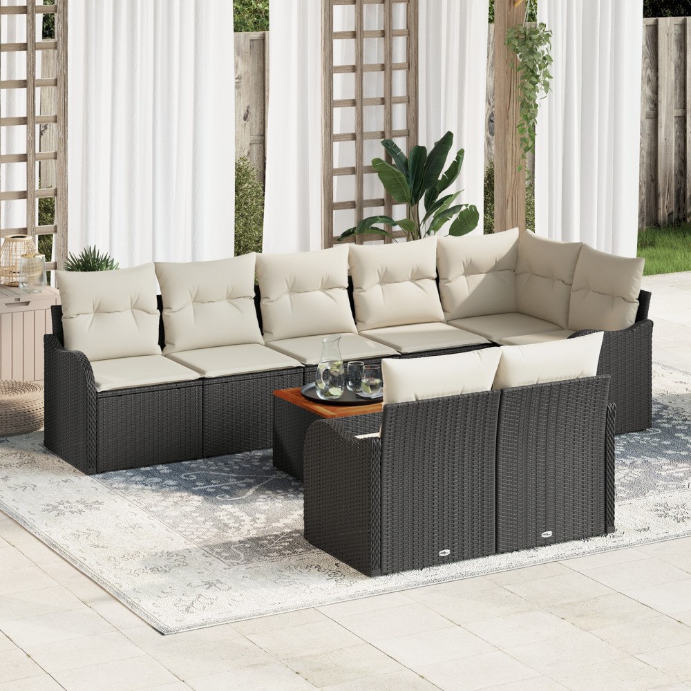 vidaXL Trädgårdsoffset 9 pcs Svart Poly rattan