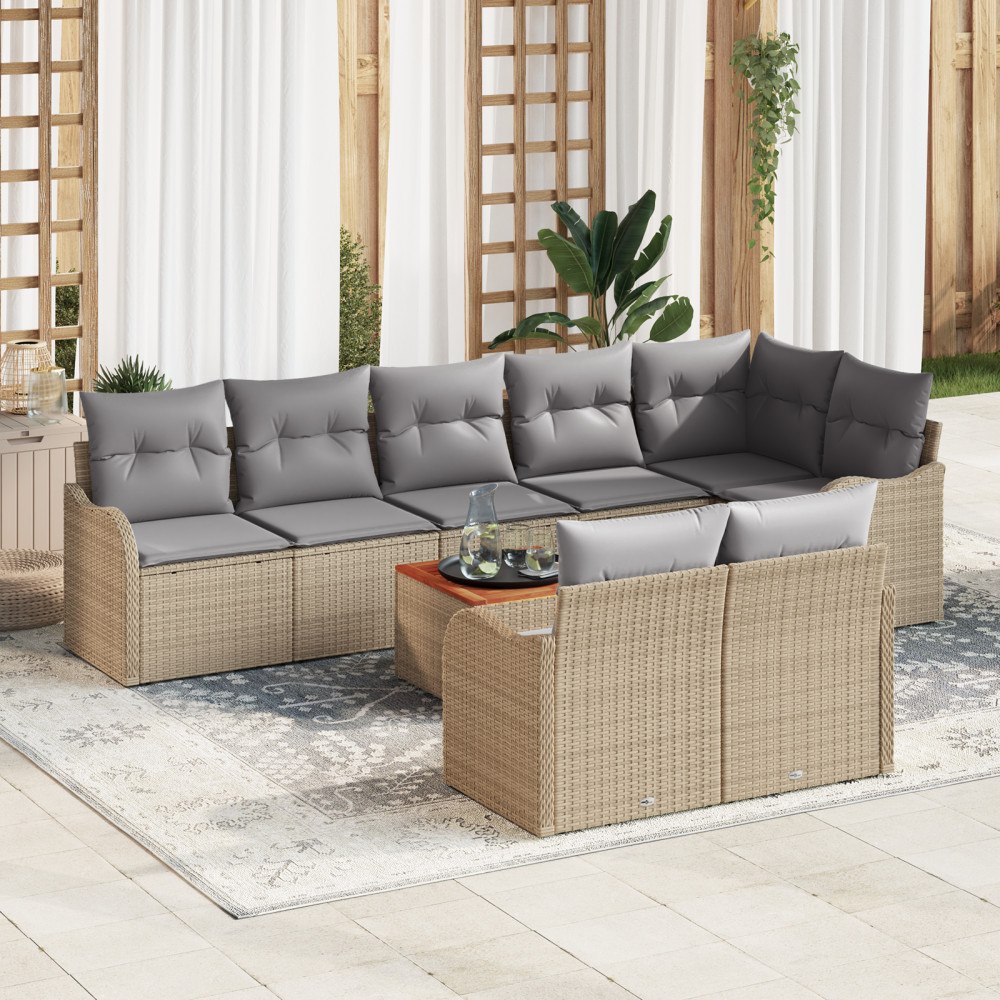 vidaXL Trädgårdsoffset 9 pcs Beige Poly rattan