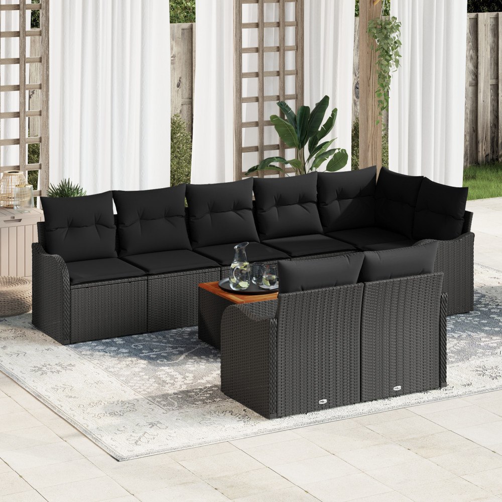vidaXL Trädgårdsoffset 9 pcs Svart Poly rattan