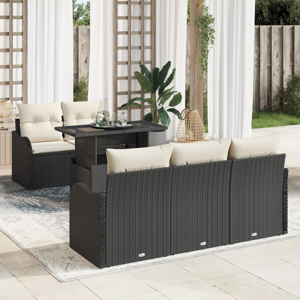 vidaXL Trädgårdsoffset med kudde 6 pcs Svart Poly rattan