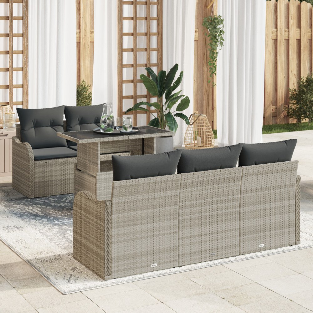 vidaXL Trädgårdsoffset med kudde 6 pcs Ljusgrå Poly rattan