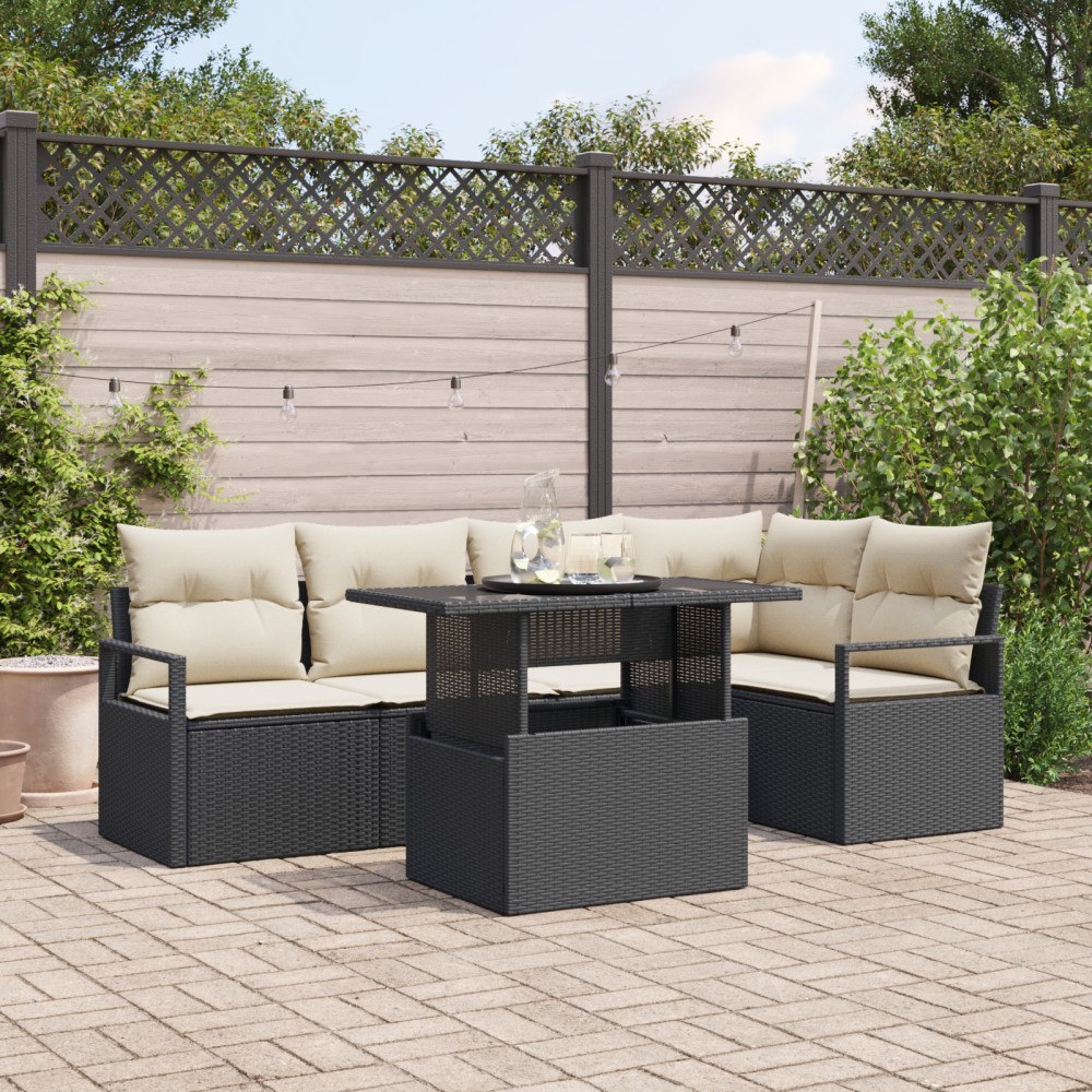 vidaXL Trädgårdsoffset 6 pcs Svart och gräddvit 100 x 55 x 73 cm